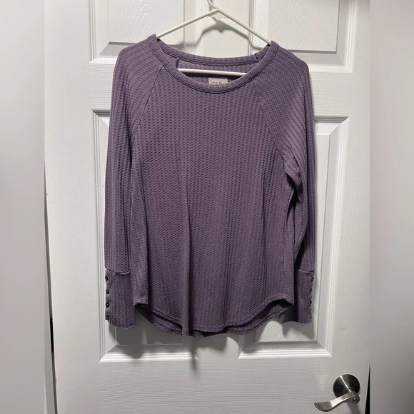 Chaser Waffle Knit Purple Long Sleeve Top Size Medium - Picture 2 of 5